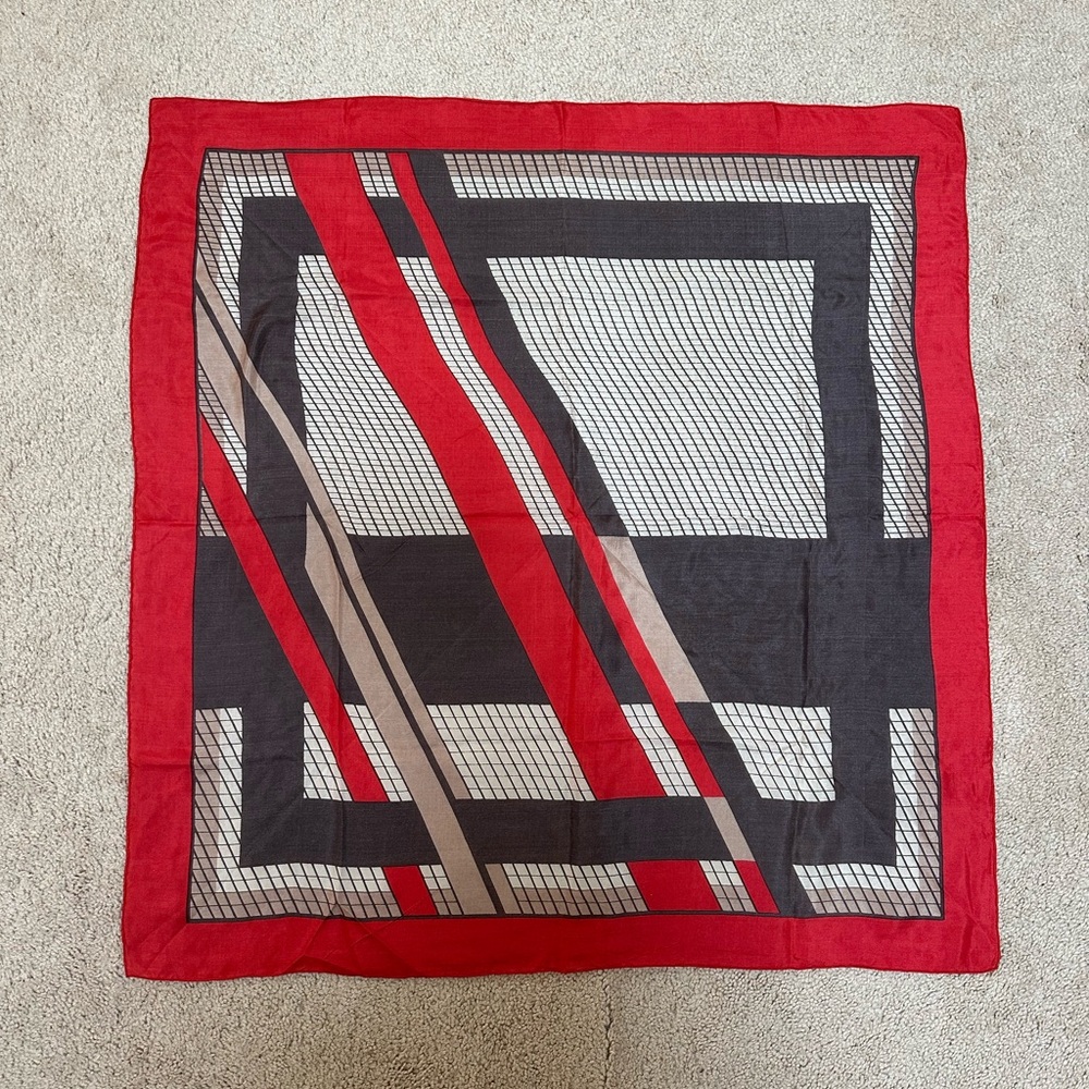 Red & Black Geometric Pattern Square Silk Scarf